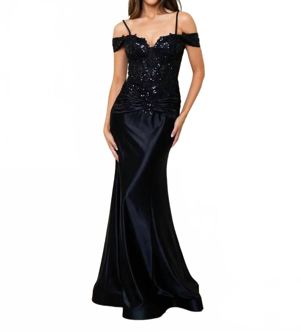NEW JOVANI off the shoulder fitted sequin prom dress in black